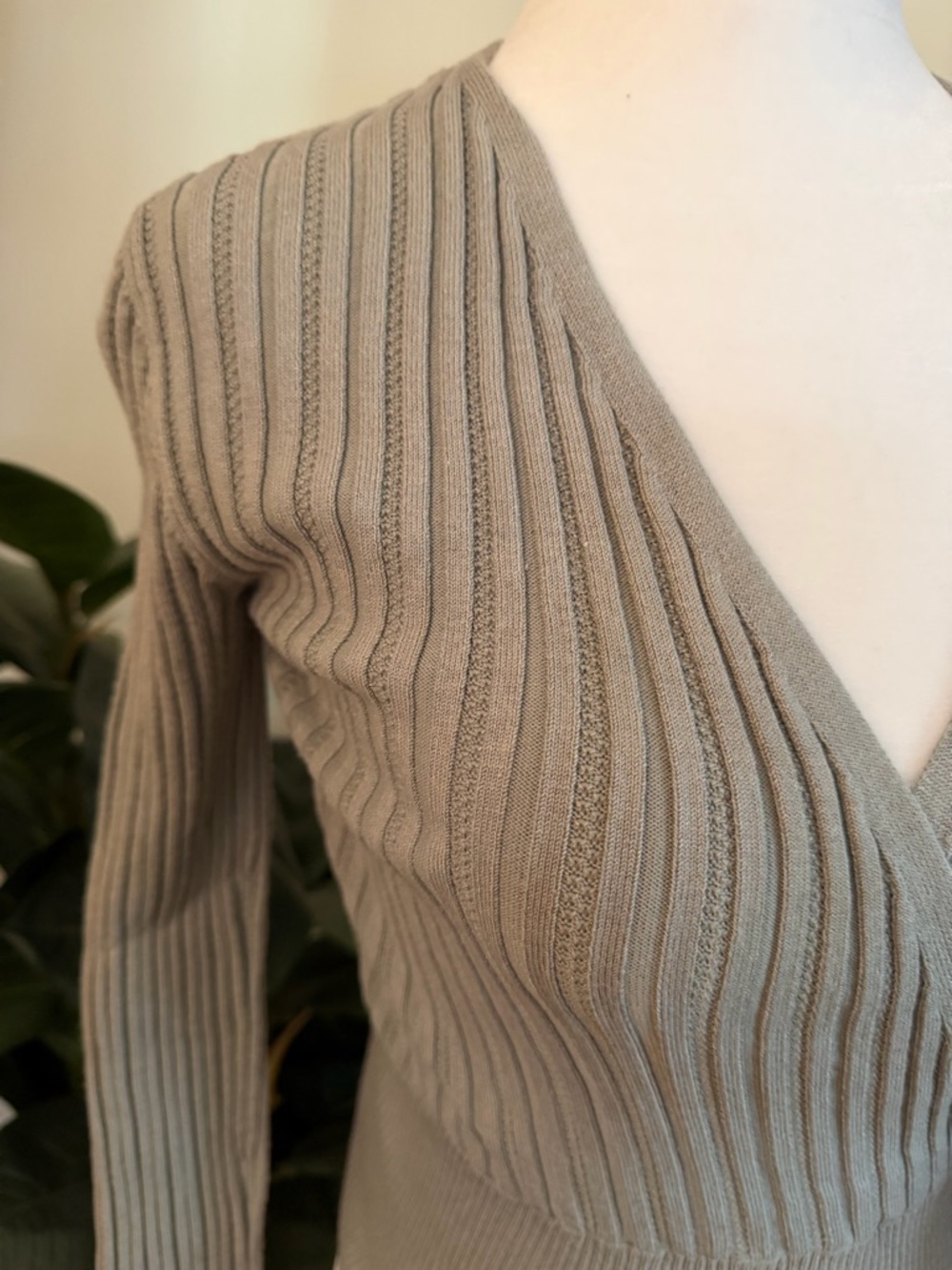 Pink Rose Sage Ribbed Wrap V-Neck Sweater - Picture 2 of 3